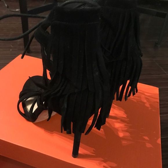 JESSICA SIMPSON || Bregan Suede Lace-Up Fringe Pumps in Black - SZ 6.5 - Picture 4 of 6